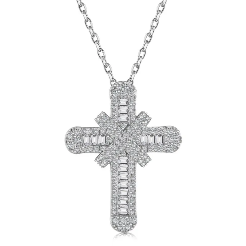 S925 Punk Zirconia Cross Pendant Necklace 80200324