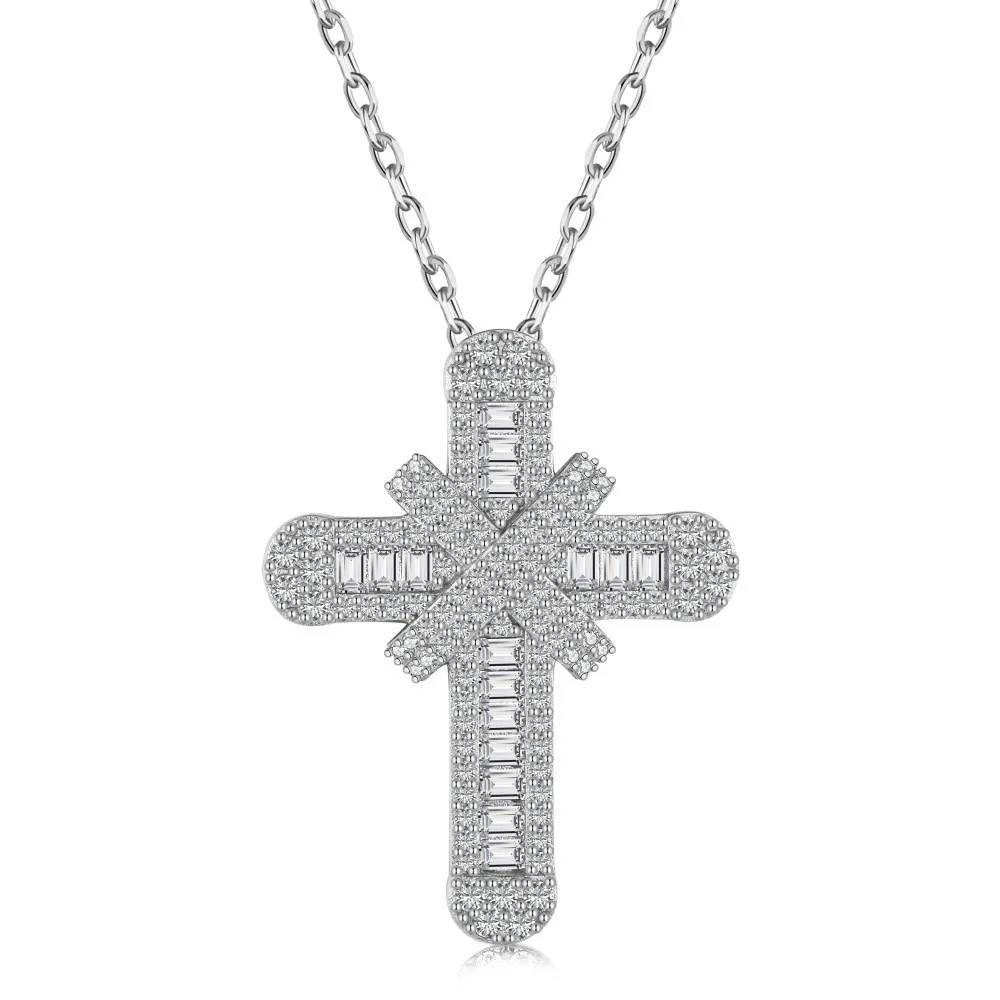 S925 Punk Zirconia Cross Pendant Necklace 80200324