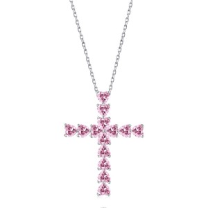 925 Sterling Silver 5A Heart Zirconia Cross Necklace 80200325