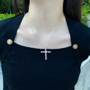 925 Sterling Silver 5A Heart Zirconia Cross Necklace 80200325