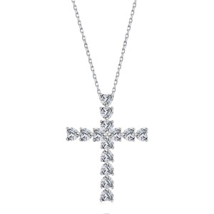 925 Sterling Silver 5A Heart Zirconia Cross Necklace 80200325