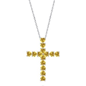 925 Sterling Silver 5A Heart Zirconia Cross Necklace 80200325