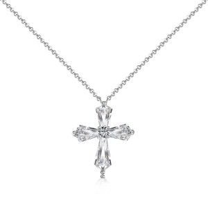 S925 Unique Zirconia Cross Pendant Necklace 80200328