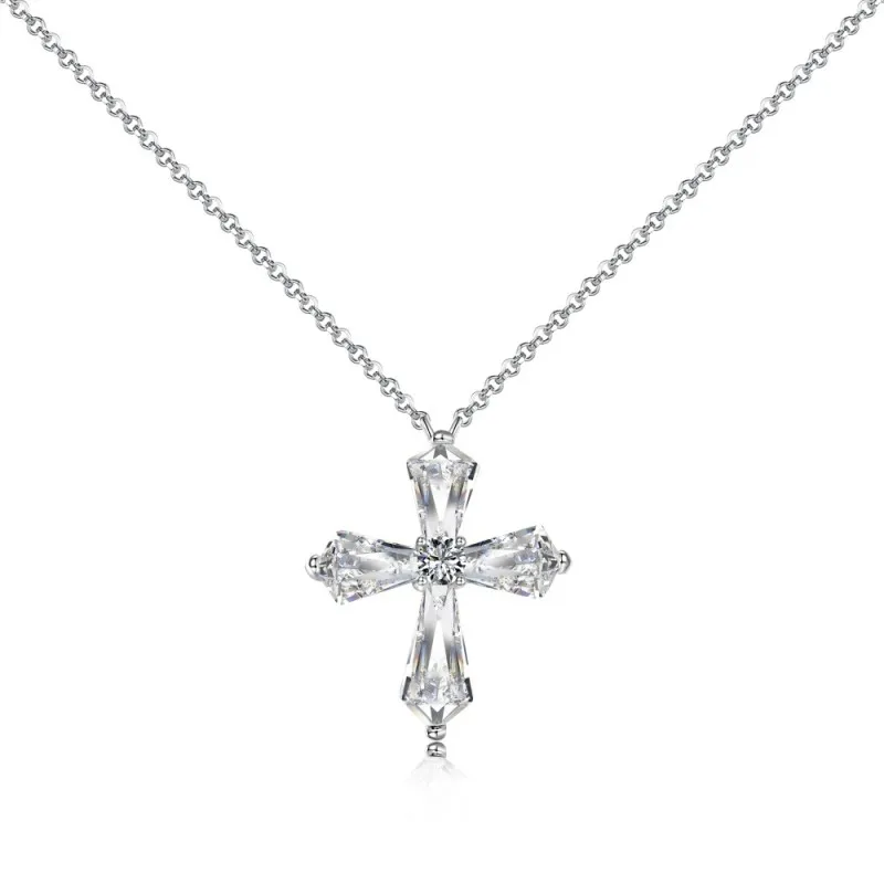 S925 Unique Zirconia Cross Pendant Necklace 80200328