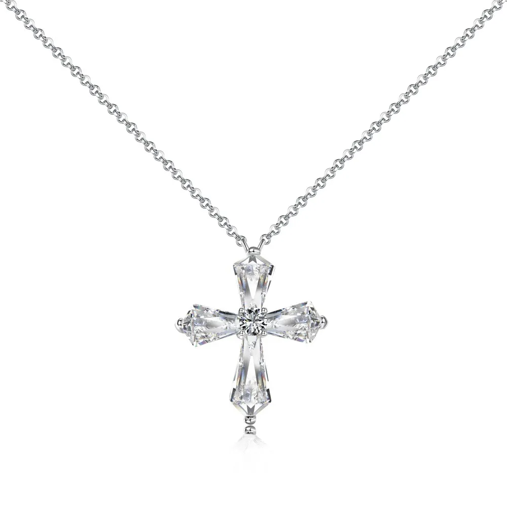 S925 Unique Zirconia Cross Pendant Necklace 80200328