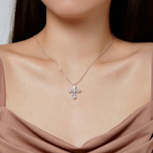 S925 Unique Zirconia Cross Pendant Necklace 80200328
