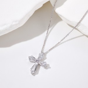S925 Unique Zirconia Cross Pendant Necklace 80200328