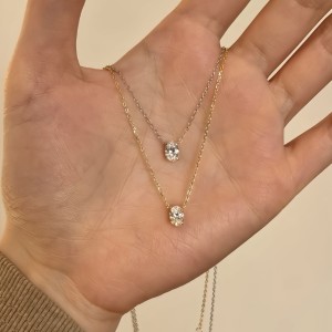 925 Sterling Silver 5A Oval Zirconia Necklace 80200330