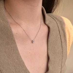 925 Sterling Silver 5A Oval Zirconia Necklace 80200330