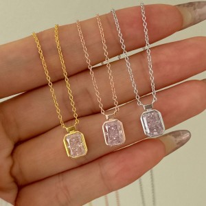 925 Sterling Silver 8A Rectangle Zirconia Necklace 80200332