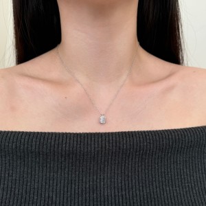 925 Sterling Silver 8A Rectangle Zirconia Necklace 80200332