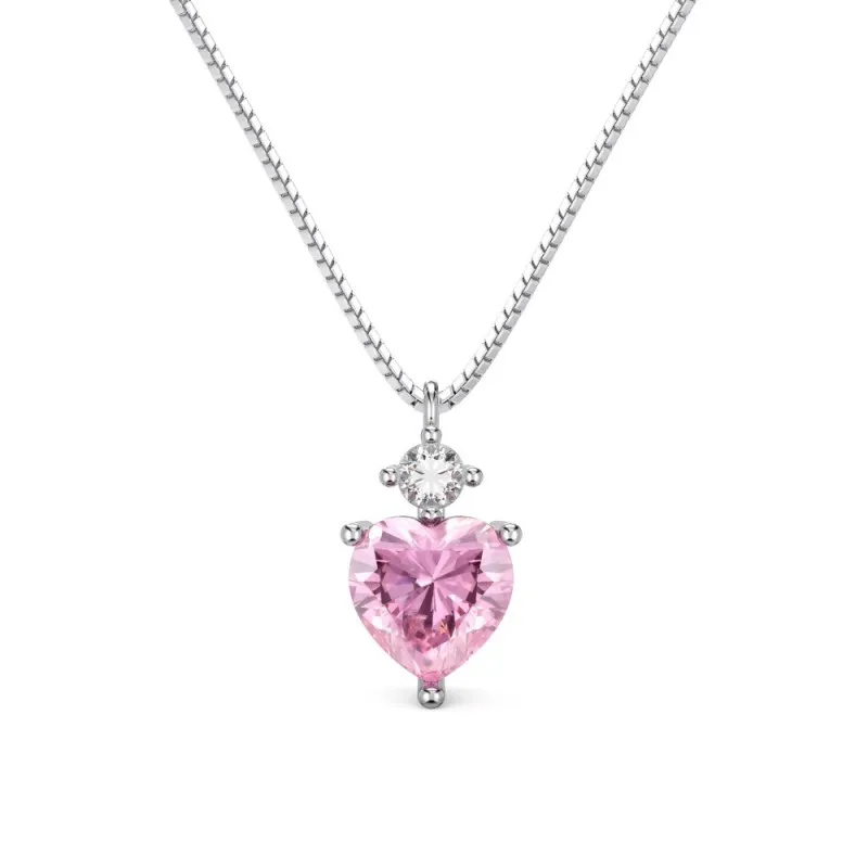 925 Sterling Silver Pink Zirconia Heart Necklace 80200336