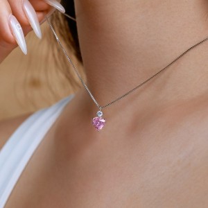 925 Sterling Silver Pink Zirconia Heart Necklace 80200336