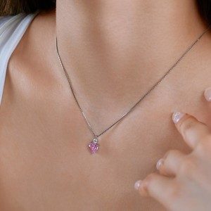 925 Sterling Silver Pink Zirconia Heart Necklace 80200336