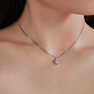 925 Sterling Silver Pink Zirconia Heart Necklace 80200336