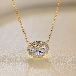 S925 5A Oval Zirconia Pendant Necklace 80200340