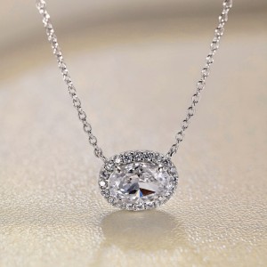 S925 5A Oval Zirconia Pendant Necklace 80200340