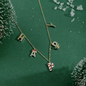 925 Sterling Silver Christmas Happy Letter Necklace 80200342