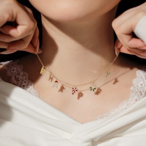 925 Sterling Silver Christmas Happy Letter Necklace 80200342