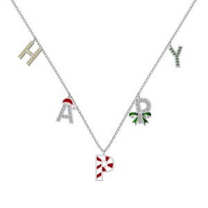 925 Sterling Silver Christmas Happy Letter Necklace 80200342