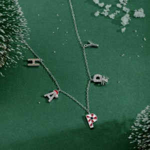925 Sterling Silver Christmas Happy Letter Necklace 80200342