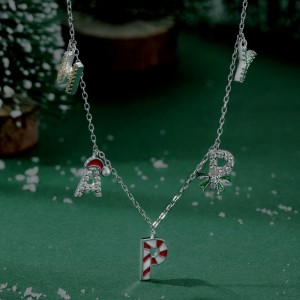 925 Sterling Silver Christmas Happy Letter Necklace 80200342