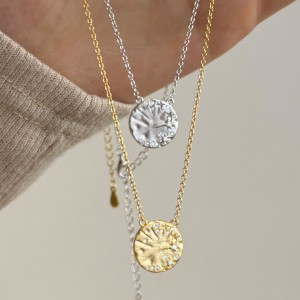 S925 Zirconia Star Brushed Round Pendant Necklace 80200343