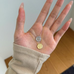 S925 Zirconia Star Brushed Round Pendant Necklace 80200343