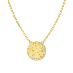 S925 Zirconia Star Brushed Round Pendant Necklace 80200343