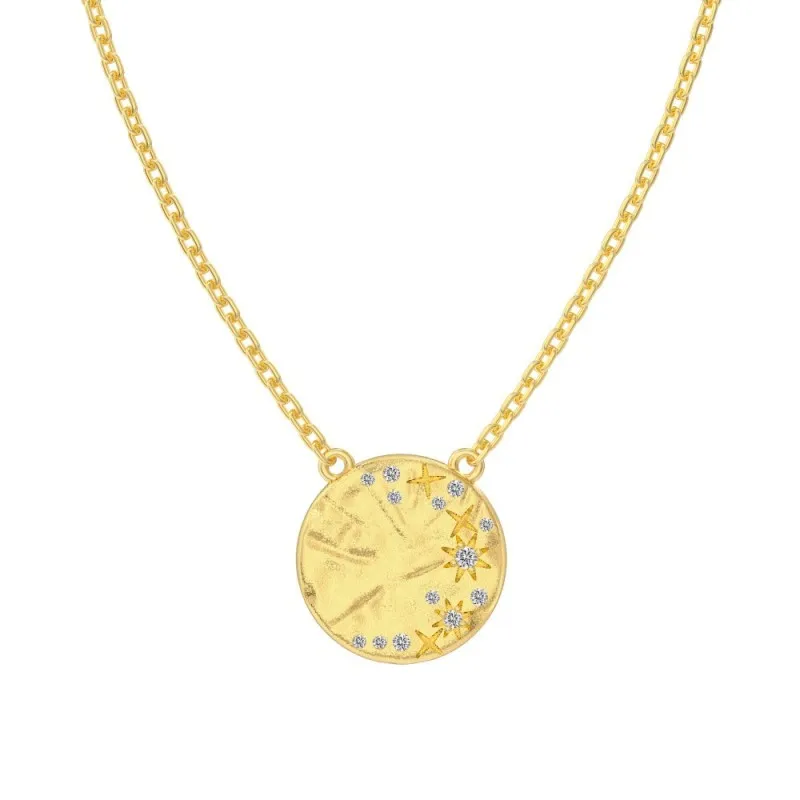 S925 Zirconia Star Brushed Round Pendant Necklace 80200343