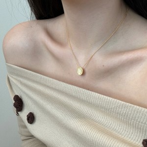 S925 Zirconia Star Brushed Round Pendant Necklace 80200343