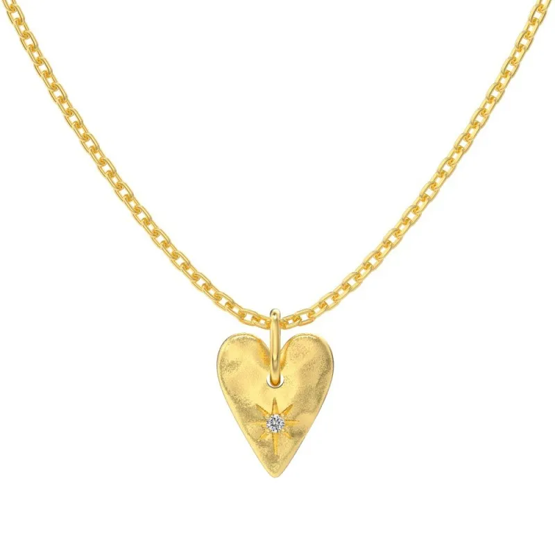 S925 Zirconia Star Brushed Heart Necklace 80200344