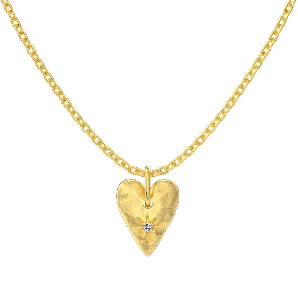 S925 Zirconia Star Brushed Heart Necklace 80200344