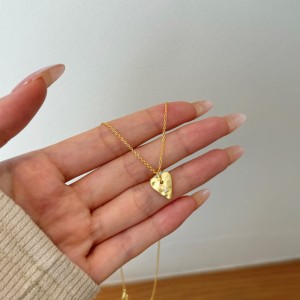 S925 Zirconia Star Brushed Heart Necklace 80200344