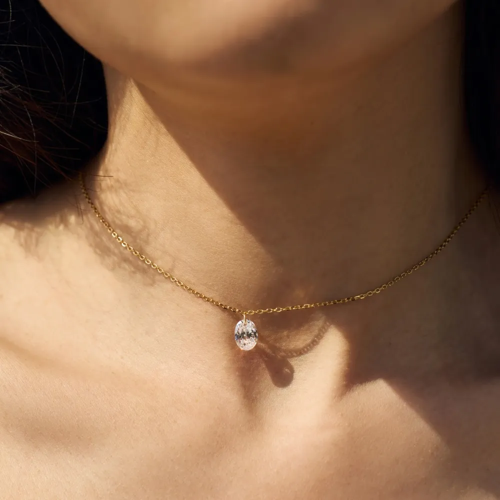 S925 5A Bling Oval Zirconia Necklace 80200347