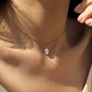 S925 5A Bling Oval Zirconia Necklace 80200347