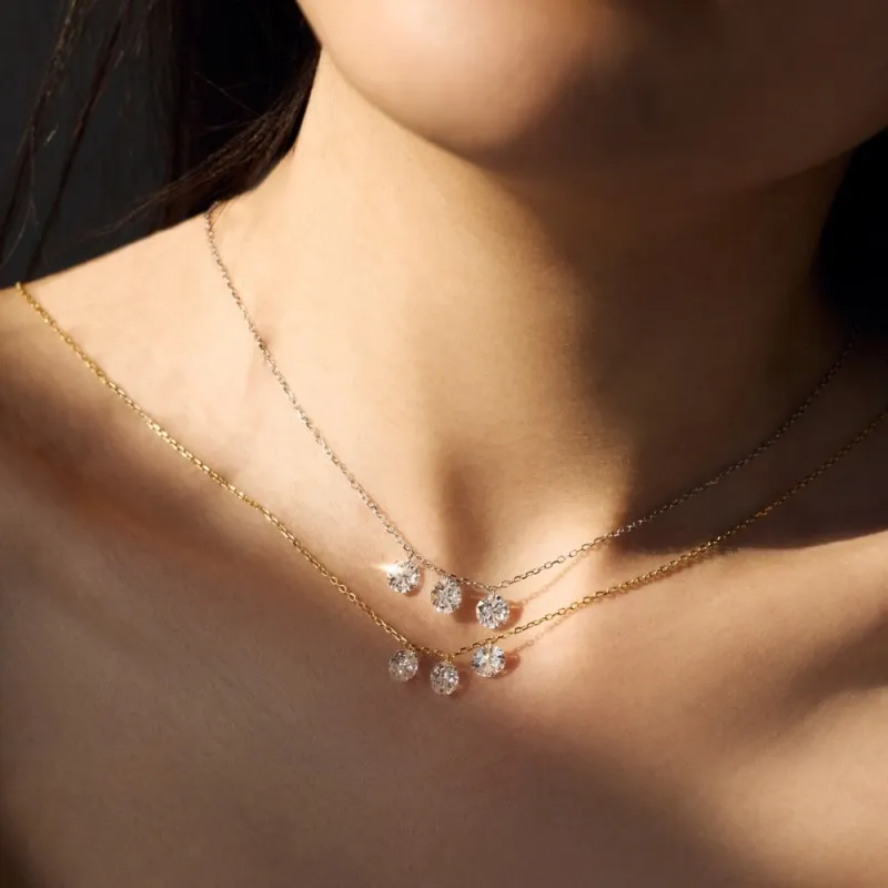 S925 Shiny Three Round Zirconia Necklace 80200348