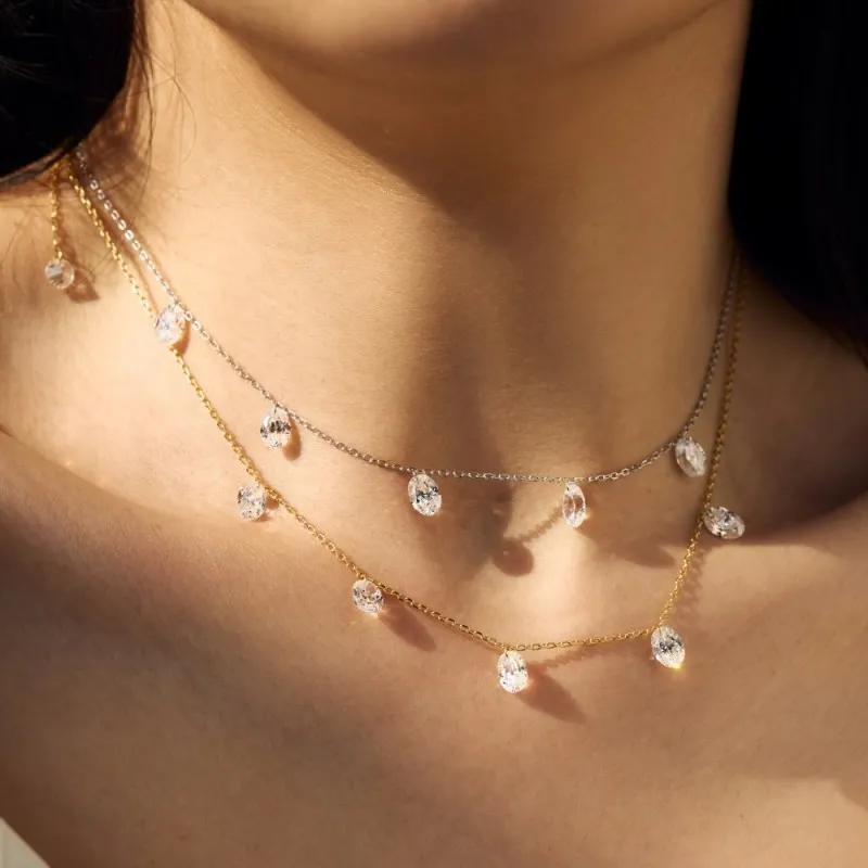 S925 5A Bling Five Oval Zirconia Necklace 80200350