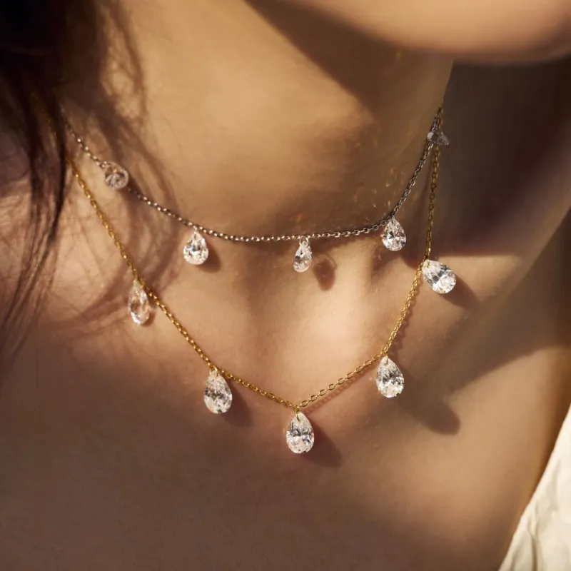 S925 5A Bling Five Waterdrop Zirconia Necklace 80200351