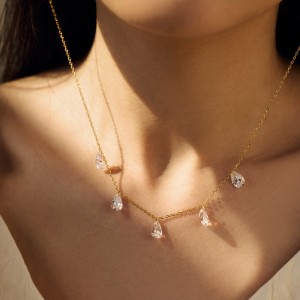 S925 5A Bling Five Waterdrop Zirconia Necklace 80200351