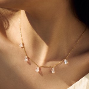 S925 5A Bling Five Waterdrop Zirconia Necklace 80200351