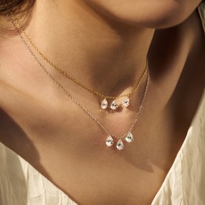 S925 5A Bling Three Waterdrop Zirconia Necklace80200352