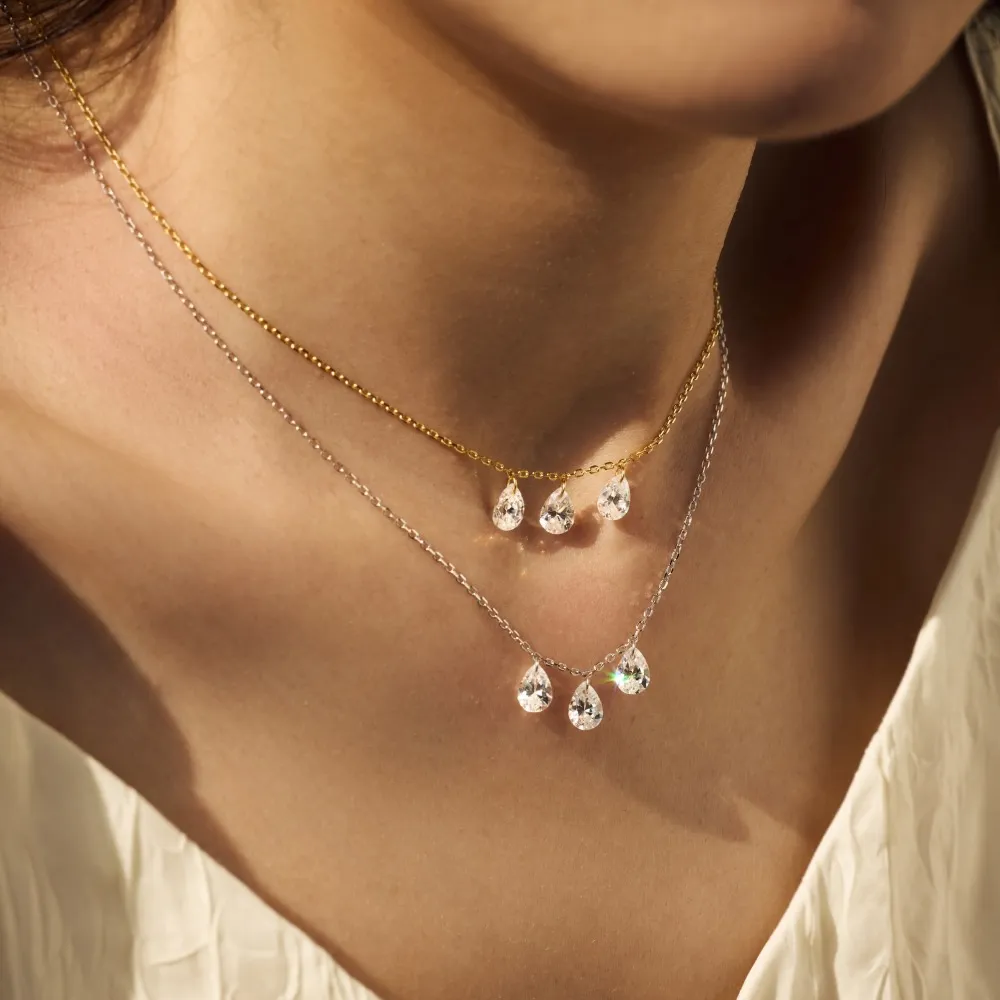 S925 5A Bling Three Waterdrop Zirconia Necklace80200352