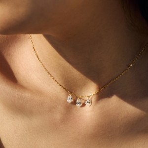 S925 5A Bling Three Waterdrop Zirconia Necklace80200352