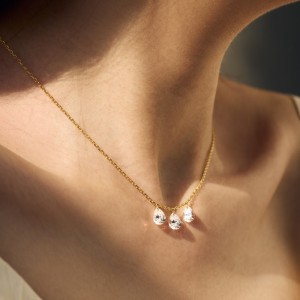 S925 5A Bling Three Waterdrop Zirconia Necklace80200352
