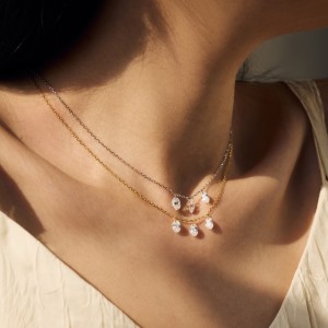 S925 5A Bling Three Oval Zirconia Necklace 80200353