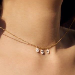 S925 5A Bling Three Oval Zirconia Necklace 80200353