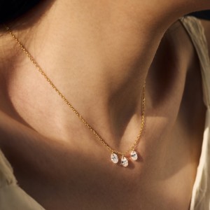 S925 5A Bling Three Oval Zirconia Necklace 80200353