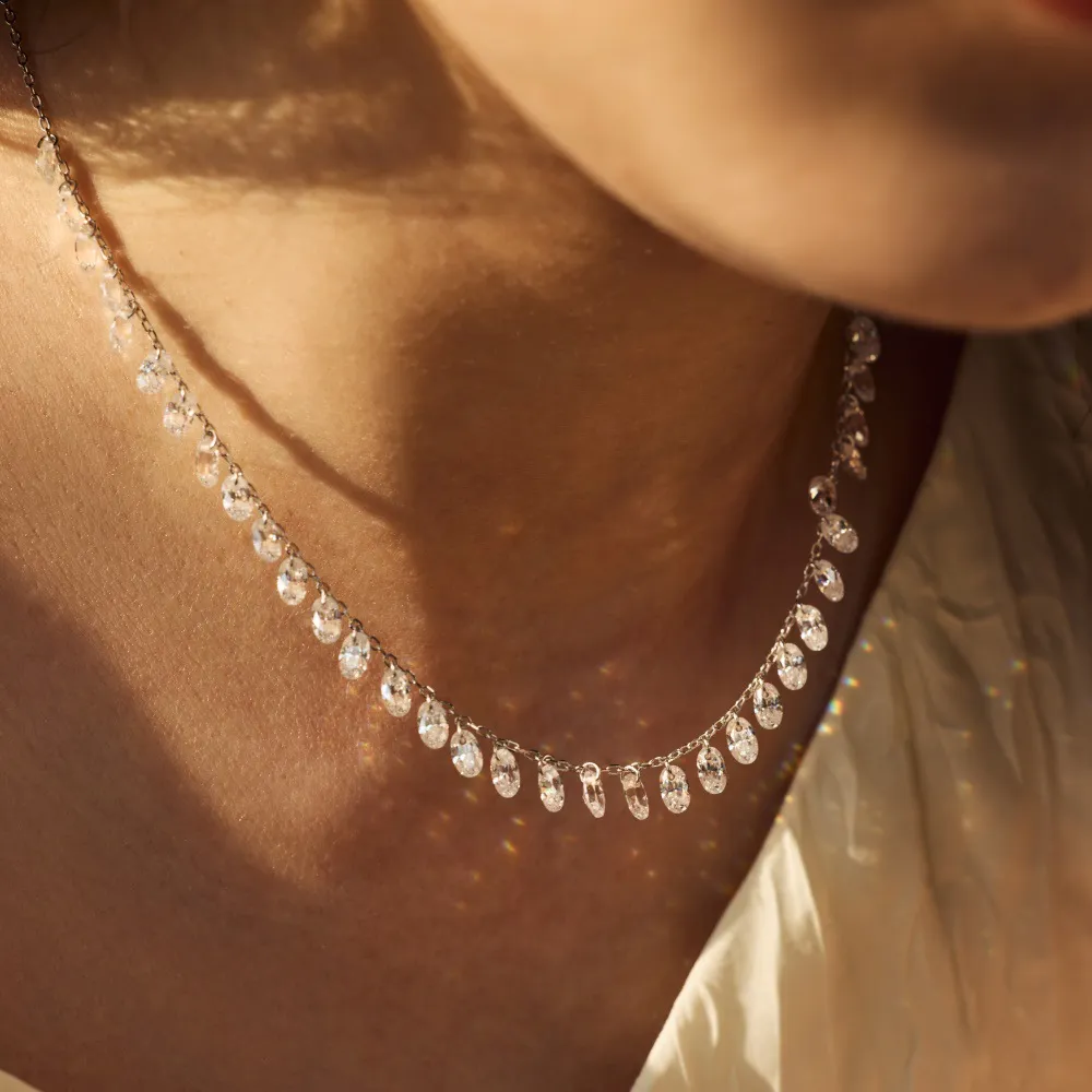 S925 5A Bling Oval Zirconia Necklace 80200355