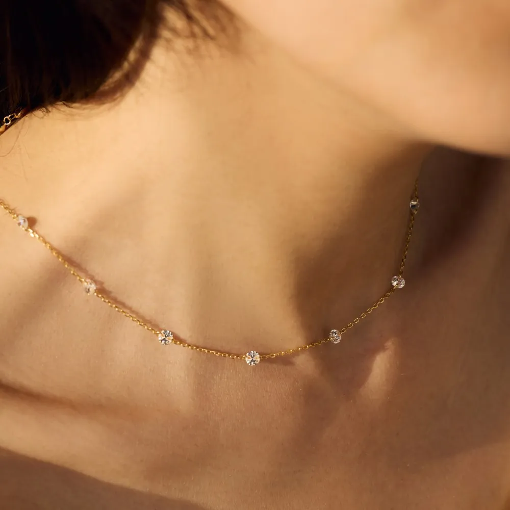 925 Sterling Silver Bling 4mm Zirconia Necklace 80200356